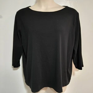 Talbots Plus Size 3X inky Black 100% Pima Cotton Round Neck Tee 3/4 Sleeve - Picture 1 of 5