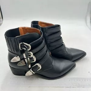 Black Women Classic Pointed Toe Buckles Ankle Boots Block Low Heel Ladies Shoes - Picture 1 of 7
