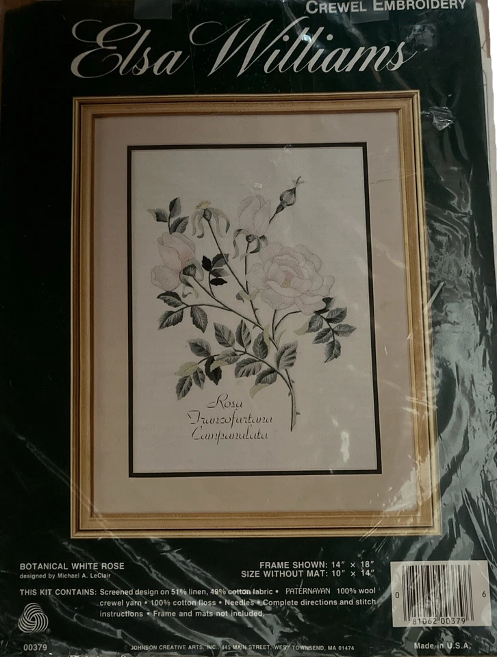 Elsa Williams "botanical White Rose" Cross Stitch Kit 00379 USA | Vtg