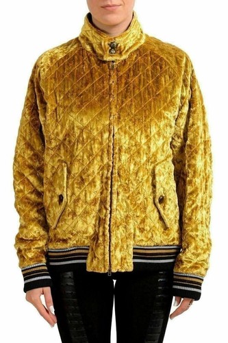Giacca base Maison Margiela seta giallo velluto cerniera intera US L IT 44