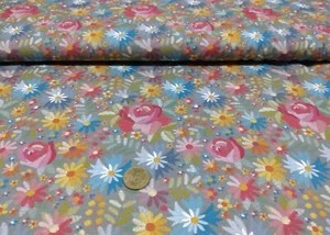 Flower Aquarell grau Baumwolle Popeline Webware Blumenstoff Meterware 50 cm - Bild 1 von 2