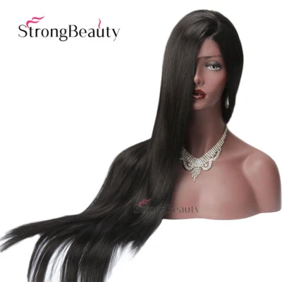 Peruca feminina longa de renda frontal preta reta natural peruca cosplay cabelo - Imagem 1 de 4