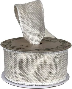 Beige Fabric Burlap Wired Ribbon - 2 1/2" x 10 Yards, Wired Edge, Christmas, DIY - Picture 1 of 3