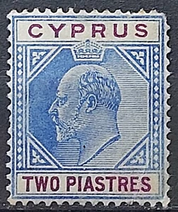Cyprus KEVII 1904-10 2 Piastres Blue & Purple Wmk MCCA Mint sg 65 - Picture 1 of 2