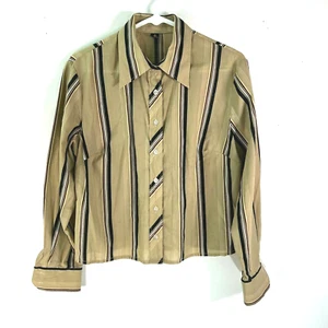 Eterna Womens Long Sleeves Striped Button Front Beige Shirt Blouse Size M - Picture 1 of 7