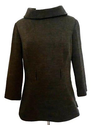 Top Donna Degnan cuello alto talla 6 negro gris forrado trabillas manga 3/4 Foto 1 de 4