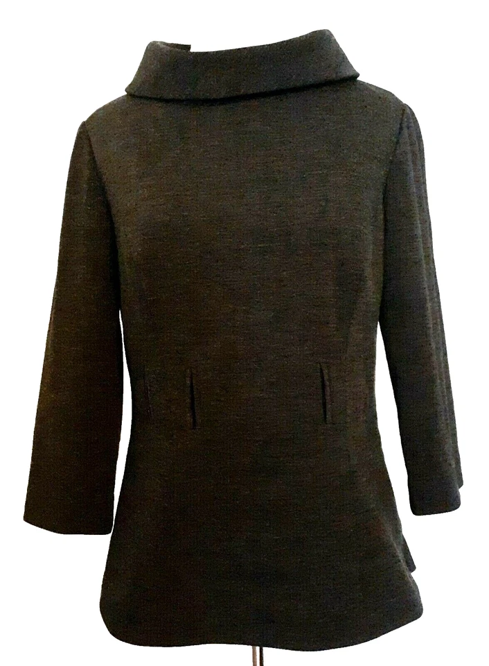 Top Donna Degnan cuello alto talla 6 negro gris forrado trabillas manga 3/4 Foto 1 de 4