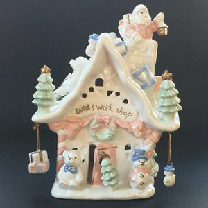 Casa illuminata in ceramica officina di Babbo Natale rosa con scatola senza cavo luce - Foto 1 di 9