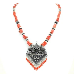 Gemstone necklace natural coral gemstone jewelry antique beaded handmade jewelry - Picture 1 of 2