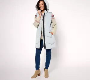 NEW Nuage Large Chevron Quilted Puffer Vest with Removable Hood in Blue QVC 2643 - Picture 1 of 9