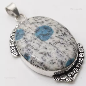 K2 Blue Azurite Gemstone Pendant Silver Plated Handmade Jewelry For Girls 2.5" - Picture 1 of 6