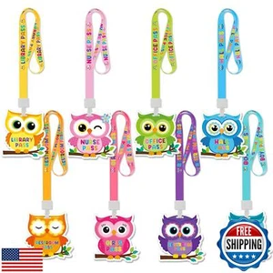 Ctosree Set of 8 Owl Unbreakable PVC Hall Pass Boho Lanyards and School Passe - Picture 1 of 5