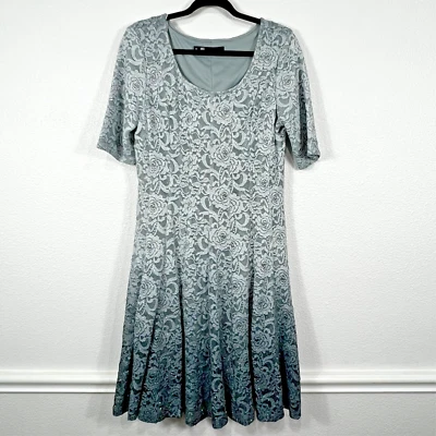 Leslie Fay Fit & Flare Dress Women's 10 Gray Silver Floral Lace Lined Gradient - Image 1 of 4