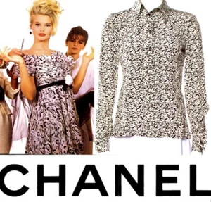 Chanel Vintage 2003 White Black City Print Shirt Top Jacket 34 36 2 4 03c Vtg S - Picture 1 of 24