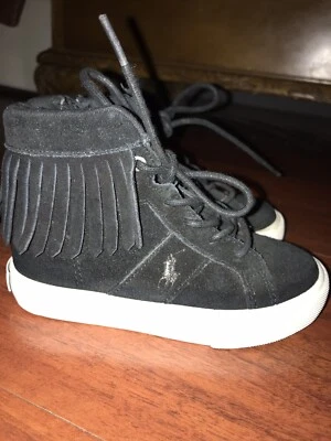 Polo Ralph Lauren Toddler Boys 7.5 High Hi Top Black Suede Fringe Lace Up Boots - Image 1 of 4