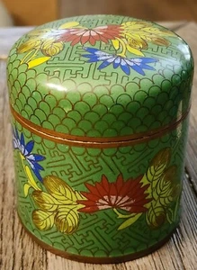 ANTIQUE CHINESE CLOISONNE TEA CADDY OPIUM SNUFF TRINKET CYLINDER TIGHT LID - Picture 1 of 18