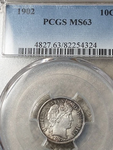 1902 Barber Dime, PCGS MS63, Lustrous with Rim Edge Toning, Strong Strike Cover