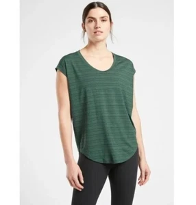 Athleta Cloudlight Stratus Scoop Neck Sleeveless Tee In Green Striped Size 1X - Picture 1 of 10