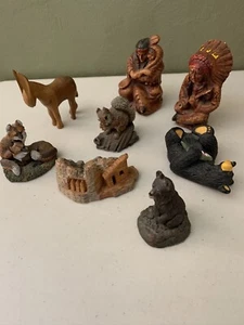 8 Vintage Figures, Some Carved Wood, Some Composite Material - Picture 1 of 9