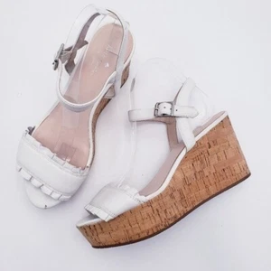 Kate Spade New York Tomas Ruffle White Leather Platform Wedge Sandal Size 9.5 - Picture 1 of 12