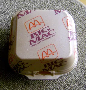RARO HAMBURGER FAST FOOD FAST FOOD vintage anni '80 McDonald's BIG MAC polistirolo vecchio - Foto 1 di 2