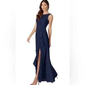 AZAZIE CHIARA Sheath Pleated Mesh Floor-Length Dress Dark Navy Size A10 - Picture 1 of 10