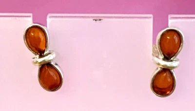 Pendientes de plata de ley .925 ámbar miel. E-11 Foto 1 de 2