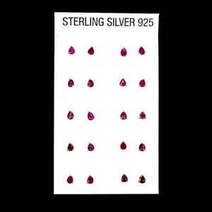 925 Sterling Silver Earrings 10 Pairs Pear Ruby 5x4mm Natural Gemstone Jewelry - Picture 1 of 13