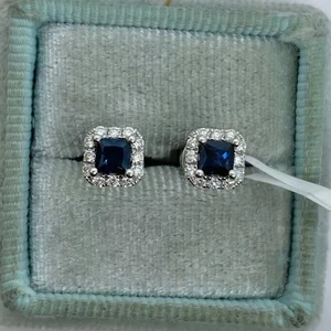 2 kt Princess Cut Lab Created Saphir Halo Ohrstecker 14 K Weißgold vergoldet - Bild 1 von 4
