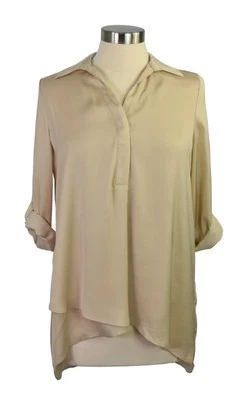 Renuar 3/4 Sleeve V Neck Boxy Oversized Shirt Beige Size S Capsule Minimalist  - Image 1 of 4
