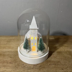 Winter Wonderland Wooden Church LED Christmas Scene Glass Done - Picture 1 of 13