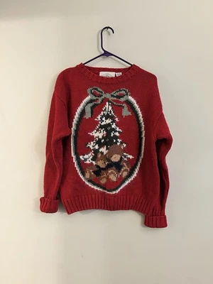 B Moss Women’s Christmas Sweater Novelty Christmas Tree Teddy Bears Knit - Image 1 of 4