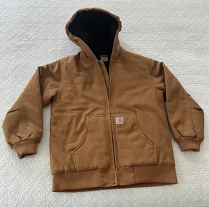 Carhartt Jacke Kinder Große 14-16 Jugend Jungen Ente Braun Canvas Gesteppt Kapuze - Bild 1 von 9