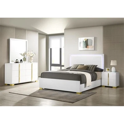 Coaster 5-Piece Contemporary Wood Eastern King Bedroom Set in White/Gold - Image 1 of 4