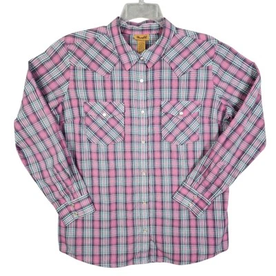 Camisa a Presión Wrangler Perla Manga Larga Rosa Gris Vaquera Occidental XL Foto 1 de 4