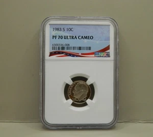 1983-S ROOSEVELT DIME PROOF NGC PF70 ULTRA CAMEO FLAG LABEL - Picture 1 of 4