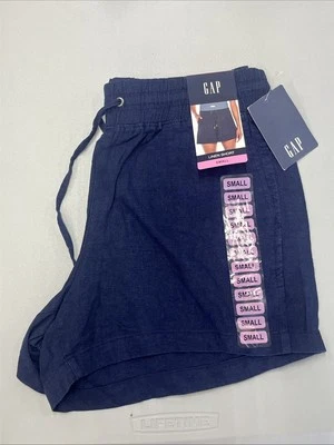 Pantalones Cortos Para Mujer Talla Pequeña Gap Cordón Lino Azul Marino Medianoche - 4" Entrepierna Cortos Foto 1 de 4
