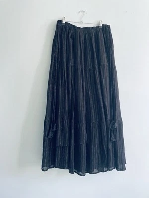 Maxi falda inspirada en ropa de trabajo japonesa And Or negra con rayas cordón 12  Foto 1 de 4