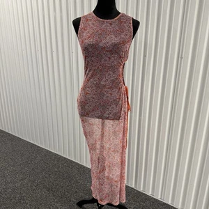 Maxi Vestido Para Mujer Forever 21 Naranja Floral Malla Transparente Sin Mangas Talla Grande - Imagen 1 de 6