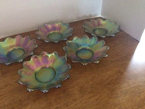 Rare /Green Iridescent /￼Carnival Glass /5/dishes/mint - Picture 1 of 8