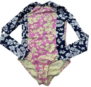Hobie Girls Peace Floral Long Sleeve One Piece Swimsuit Rashguard Size 10 - Picture 1 of 6