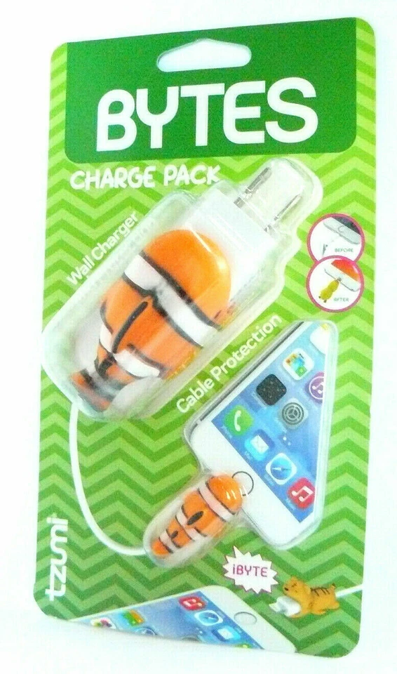 Tzumi Cord Bytes Charge Pack Cable Protector Ibyte Clownfish Nemo Wall Charger