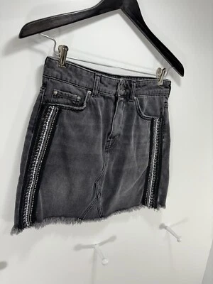 Falda vaquera Free People talla 2 negra a rayas laterales adornada dobladillo crudo para mujer Foto 1 de 4