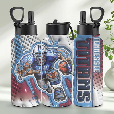 Botella de agua deportiva Tennessee Titans 32 oz con frasco aislante de paja y mango Foto 1 de 3