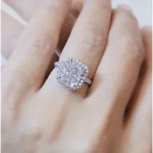 14k White Gold Lab Grown IGI 3.80 Ct Cushion Cut Diamond Engagement Ring - Picture 1 of 15