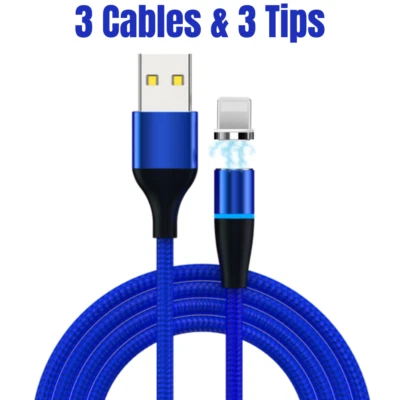 For iPhone 13 12 11 XR X 8 7 6 5 SE Magnetic USB Fast Charger Cable Cord 3 Pack - Image 1 of 4