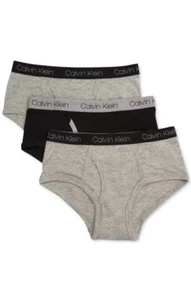 New Calvin Klein Boy`s 3 Pack Briefs Black Grey L (12-14) - Picture 1 of 5