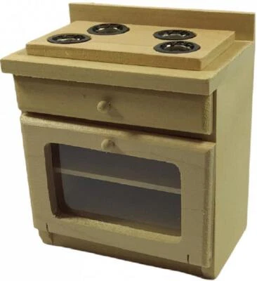 Dolls House Bare Wood Cooker Stove Unit Miniature Wooden Kitchen Furniture 1:12 - Image 1 of 4