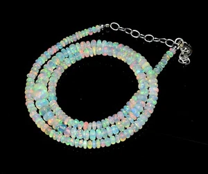 16 Zoll Natürlicher Äthiopischer Opal Welo Feueropal Perlen Halskette 925 Silber F3613 - Bild 1 von 5