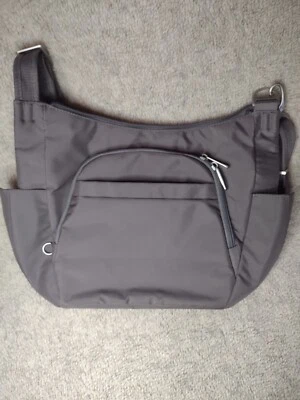 Travelon Anti-theft Crossbody Bucket Bag with Safety light RFID slots Gray - Image 1 of 4